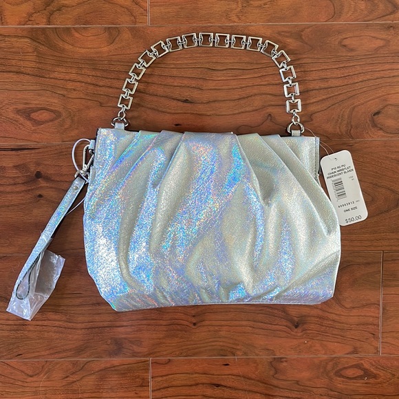 R2 Handbags - NWT R2 Silver Holographic Chain Handle Going Out Purse Wristlet Bag